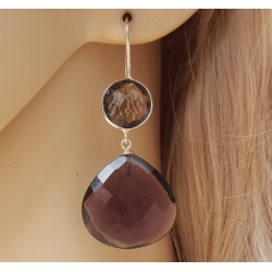 Zilveren oorbellen met Smokey Topaas en Amethist quartz briolet