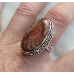 Zilveren ring gezet met ovale Laguna Lace Agaat bewerkte setting