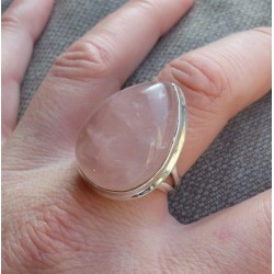 Zilveren ring met grote cabochon druppelvorm Rozenkwarts 18.5 mm
