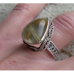 Zilveren ring gouden Rutielkwarts in bewerkte setting 17.3 mm