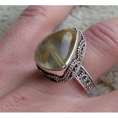 Zilveren ring gouden Rutielkwarts in bewerkte setting 17.3 mm