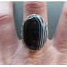 Zilveren ring zwarte Botswana Agaat in bewerkte setting 19 mm