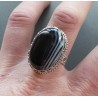 Zilveren ring zwarte Botswana Agaat in bewerkte setting 19 mm