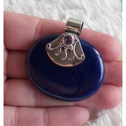 Zilveren hanger met grote ovale Lapis Lazuli gezet met Amethist