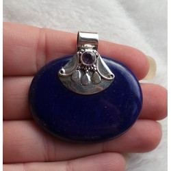 Zilveren hanger met grote ovale Lapis Lazuli gezet met Amethist
