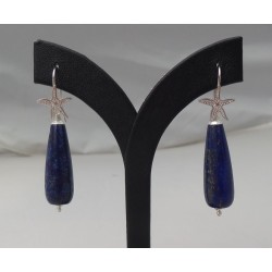 Zilveren oorbellen met smalle Lapis Lazuli briolet