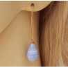 Rosé vergulde oorbellen met blauw Lace Agaat briolet