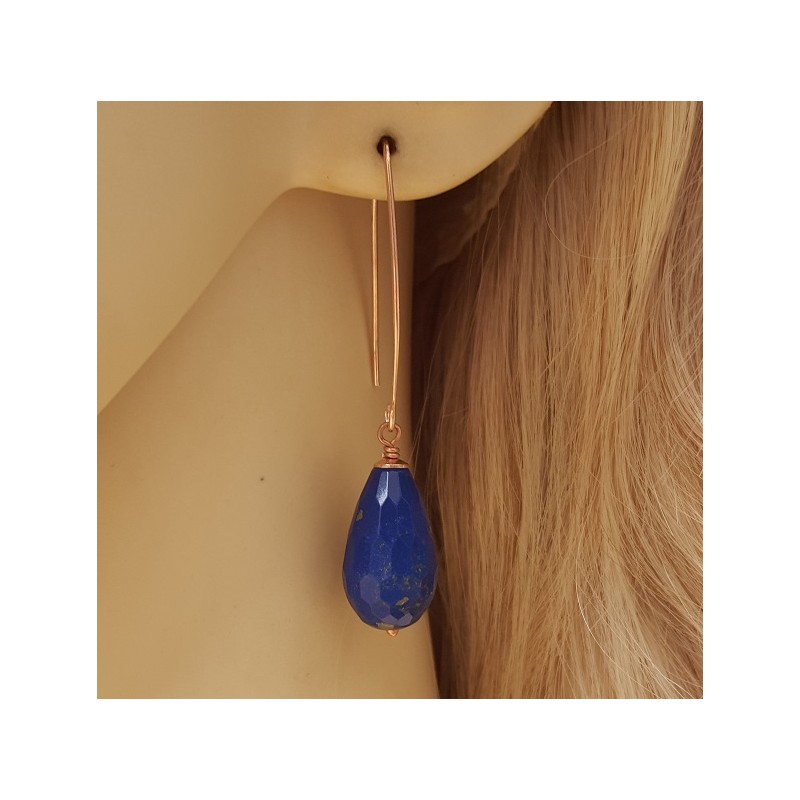 Rosé vergulde oorbellen met Lapis Lazuli briolet