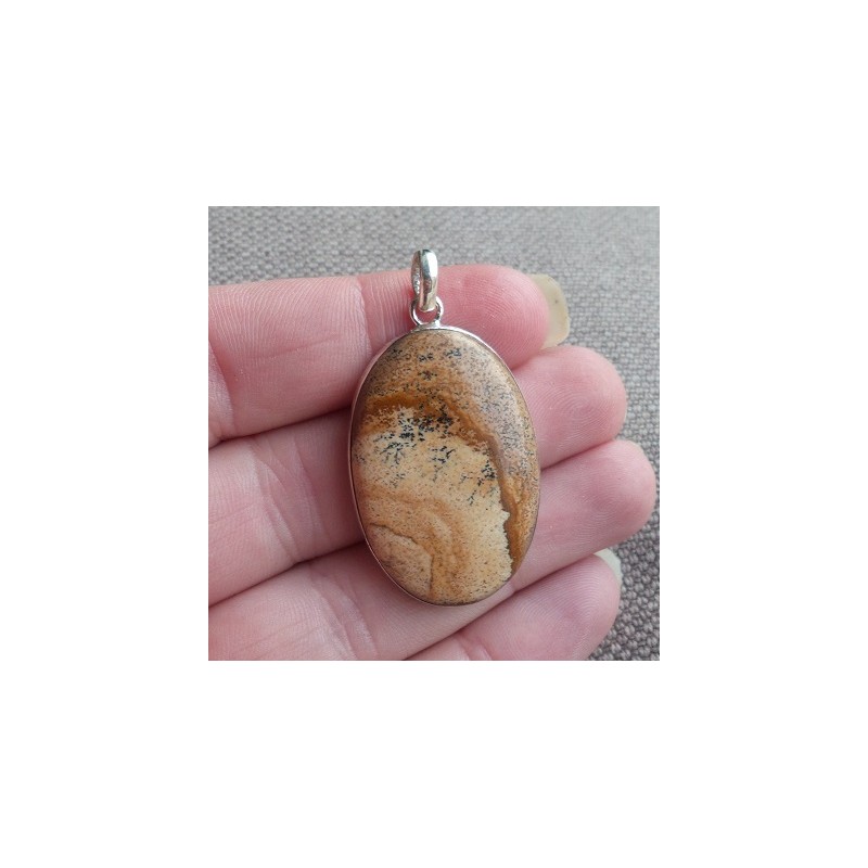 Zilveren hanger gezet met ovale Landschap Jaspis