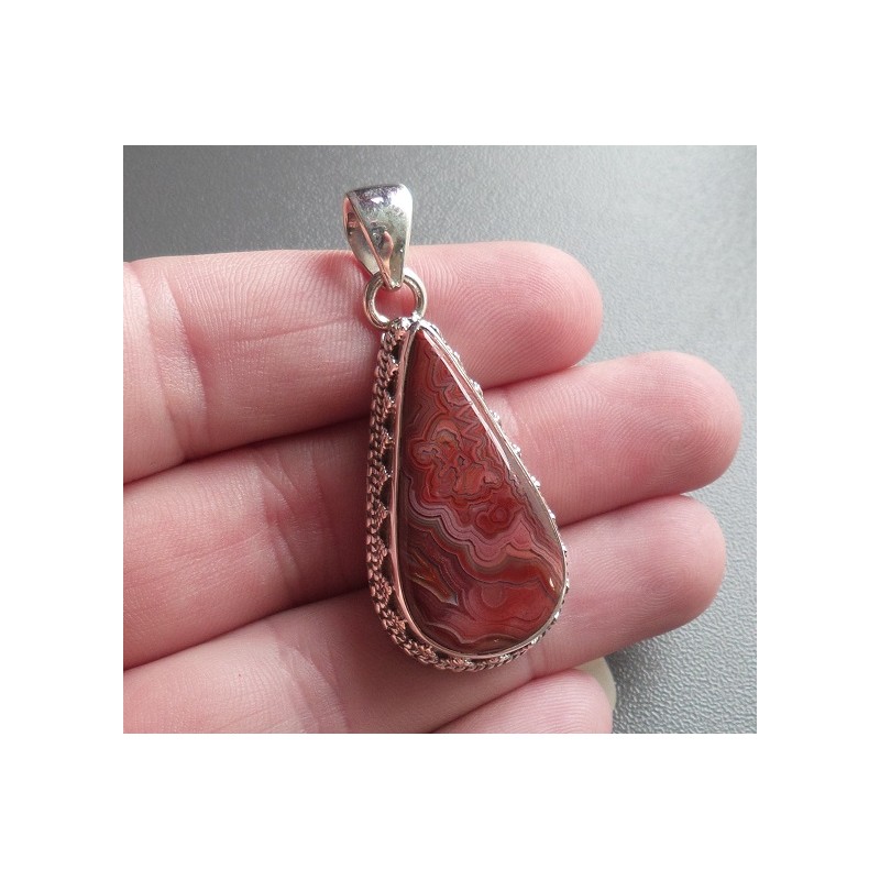 Zilveren hanger Laguna Lace Agaat gezet in bewerkte setting