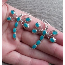 Zilveren lange libellen oorbellen gezet met blauw Chalcedoon