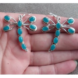 Zilveren lange libellen oorbellen gezet met blauw Chalcedoon