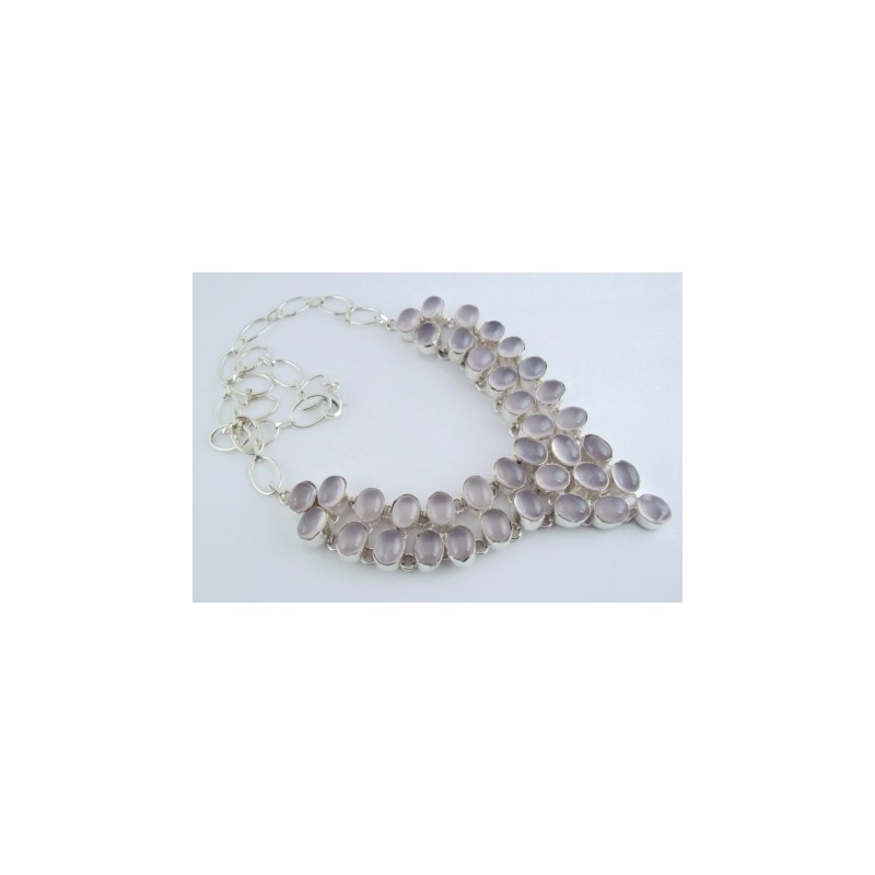 Zilveren edelsteen ketting cabochon Rozenkwarts stenen