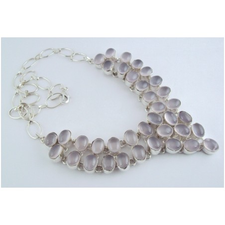 Zilveren edelsteen ketting cabochon Rozenkwarts stenen