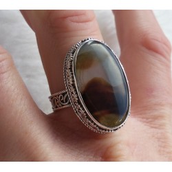 Zilveren ring Montana Agaat gezet in bewerkte setting maat 19 mm