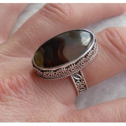 Zilveren ring Montana Agaat gezet in bewerkte setting maat 19 mm