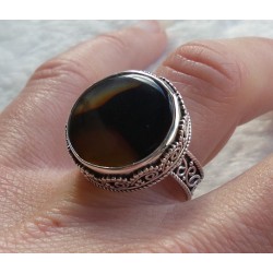 Zilveren ring ronde Montana Agaat in bewerkte setting 17.5 mm