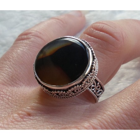 Zilveren ring ronde Montana Agaat in bewerkte setting 17.5 mm