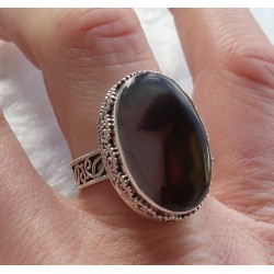 Zilveren ring ovale Montana Agaat bewerkte setting 19 mm