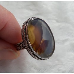Zilveren ring ovale Montana Agaat bewerkte setting 19 mm
