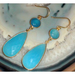 Vergulde zilveren oorbellen gezet met facet blauw Chalcedoon