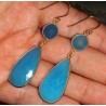 Vergulde zilveren oorbellen gezet met facet blauw Chalcedoon