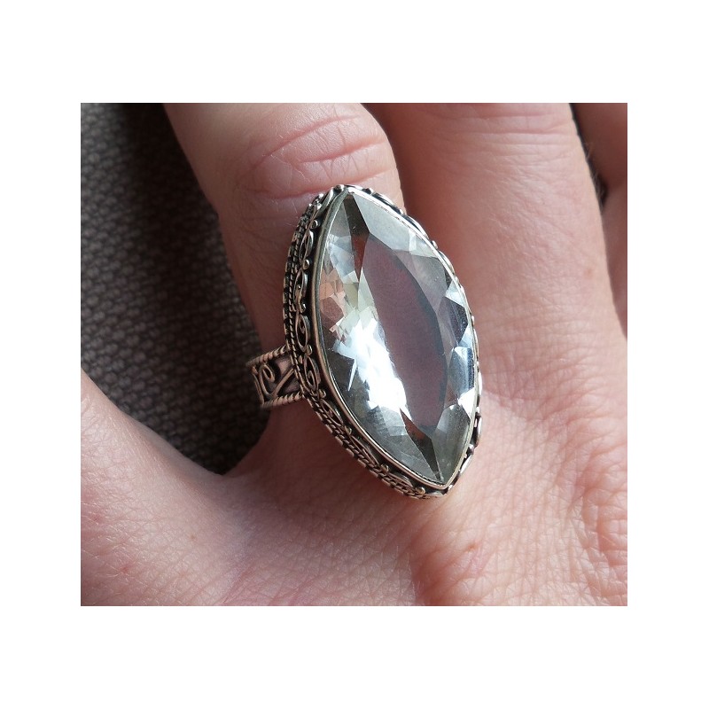 Zilveren ring gezet met marquise wit Topaas bewerkte setting 18