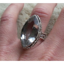 Zilveren ring gezet met marquise wit Topaas bewerkte setting 18