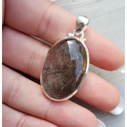 Zilveren hanger ovale cabochon geslepen Toermalijnkwarts
