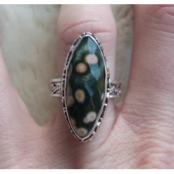 Zilveren ring marquise Oceaan Jaspis in bewerkte setting 18 mm