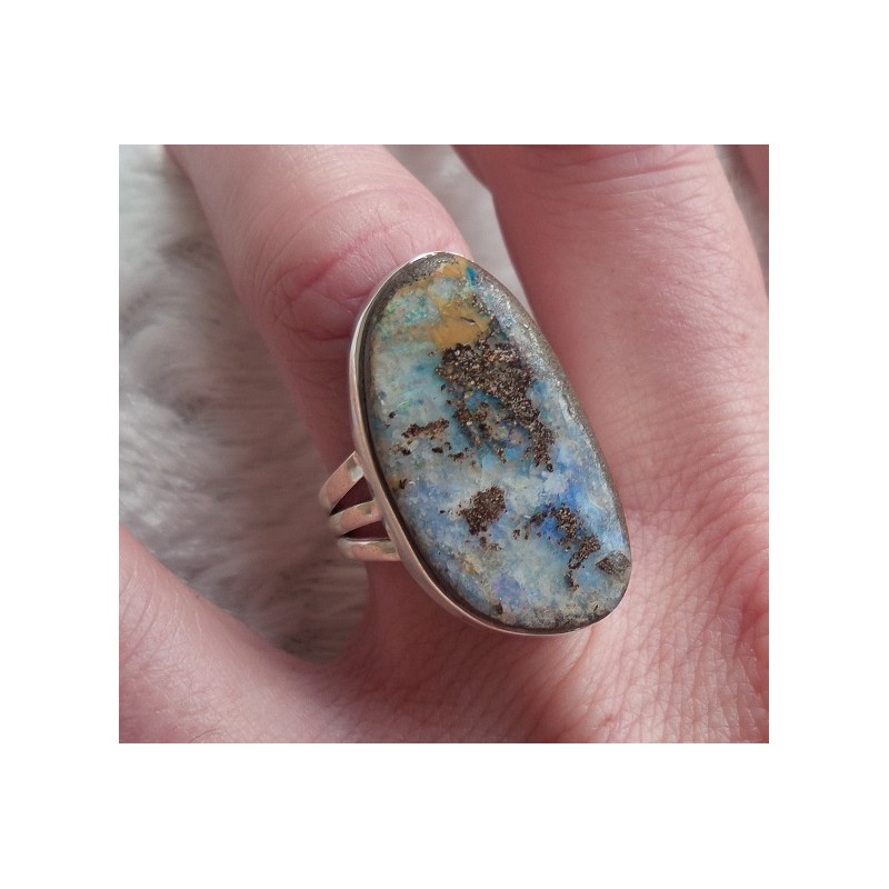 Zilveren ring gezet met Boulder Opaal ring maat 17.3 mm