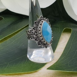 Zilveren ring met marquise Larimar in bewerkte setting 18 mm