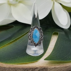 Zilveren ring met marquise Larimar in bewerkte setting 18 mm