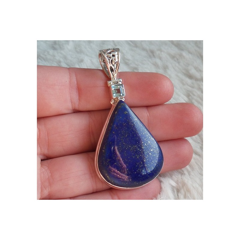 Zilveren hanger gezet met Topaas en Lapis Lazuli