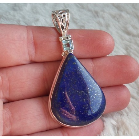 Zilveren hanger gezet met Topaas en Lapis Lazuli