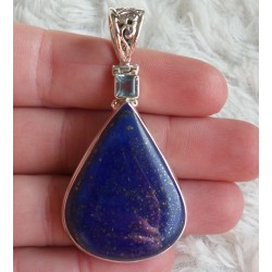 Zilveren hanger gezet met Topaas en Lapis Lazuli