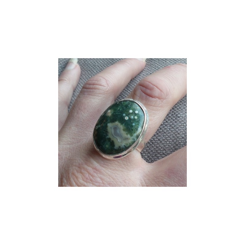 Zilveren ring gezet met Oceaan Jaspis maat 18 mm