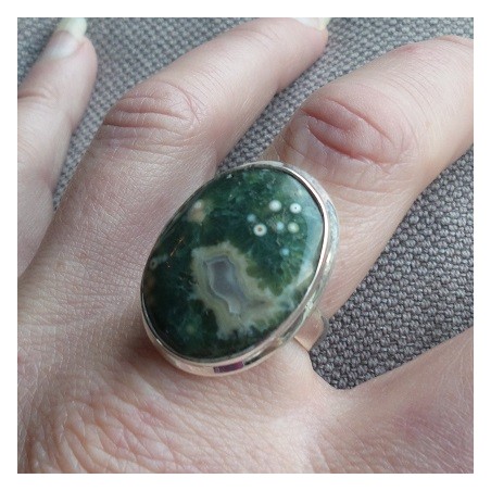 Zilveren ring gezet met Oceaan Jaspis maat 18 mm