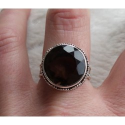 Zilveren ring ronde Smokey Topaas en bewerkte setting 18.5 mm
