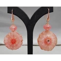 Rosé vergulde oorbellen met Solar kwarts en Cherry quartz