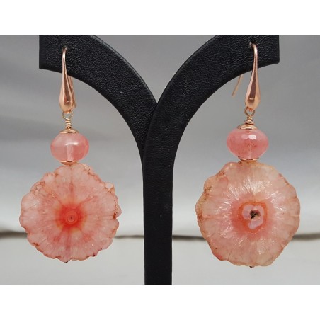 Rosé vergulde oorbellen met Solar kwarts en Cherry quartz