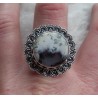 Zilveren ring ronde Dendriet Opaal bewerkte kop en band 19 mm