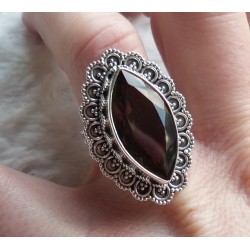 Zilveren ring marquise Smokey Topaas bewerkte kop en band 17.5 m