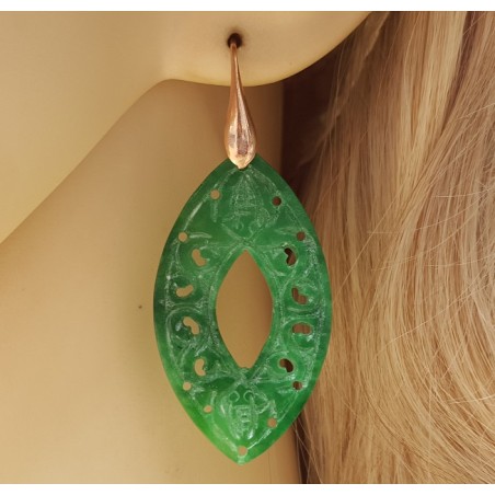Oorbellen met marquise uitgesneden groene Jade