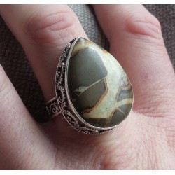 Zilveren ring gezet met Septaria in bewerkte setting maat 19 mm