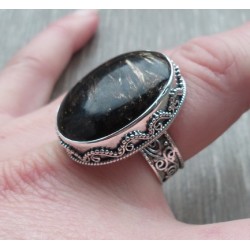 Zilveren ring gouden Seraphiniet gezet in bewerkte setting 18 mm