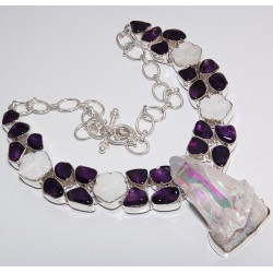 Zilveren edelsteen ketting druzy Opaal, en Amethist