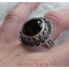 Zilveren ring ronde Smokey Topaas bewerkte kop en band 18.5 mm
