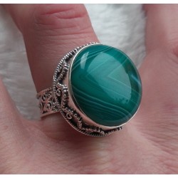 Zilveren ring ronde groene Botswana Agaat bewerkte setting 18 mm