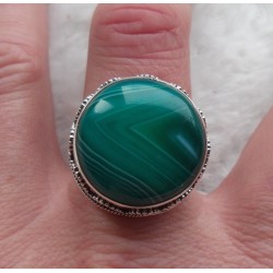 Zilveren ring ronde groene Botswana Agaat bewerkte setting 18 mm